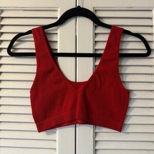 Colsie Red Ribbed V-Neck Crop Top